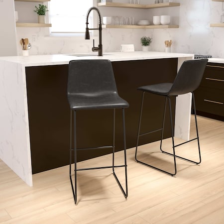 Flash Furniture 30" LeatherSoft Bar Height Barstools, Gray, PK2 2-ET-ER18345-30-GY-GG